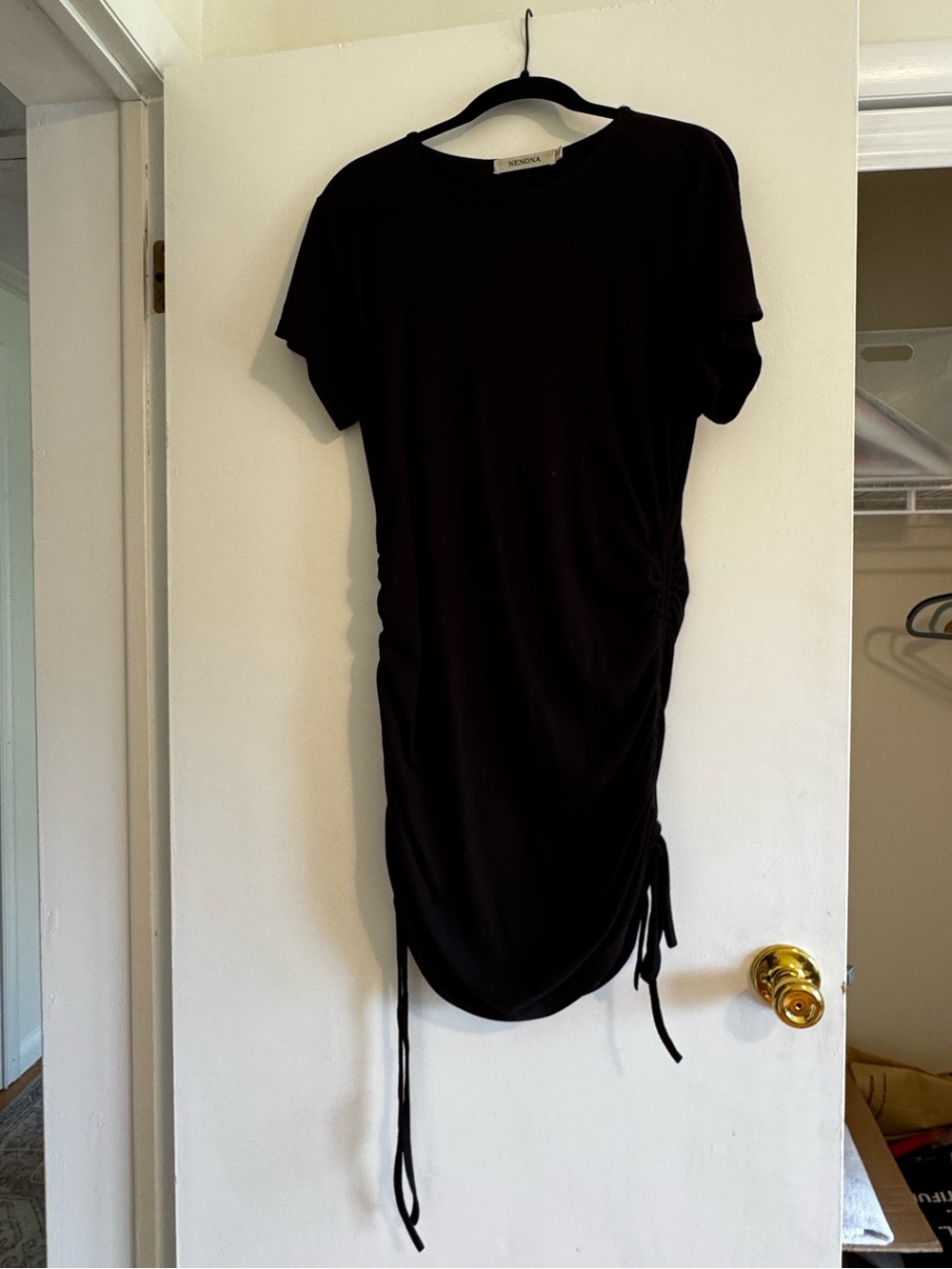 Sandro Black Ruched Side-Tie Midi Dress
